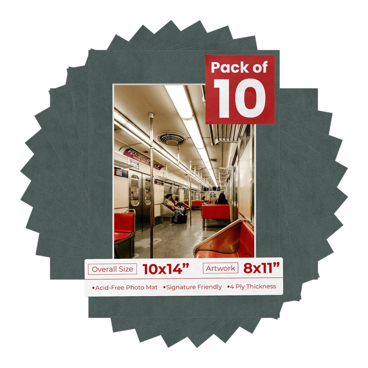 Dark Grey Suede Mat Board for 10x14 Frames - Fits 8x11 Photos